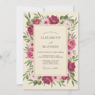 Invitación Boda Flor de Crema Fucsia