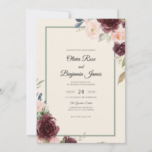 Invitación Boda Flor de Crema Granate