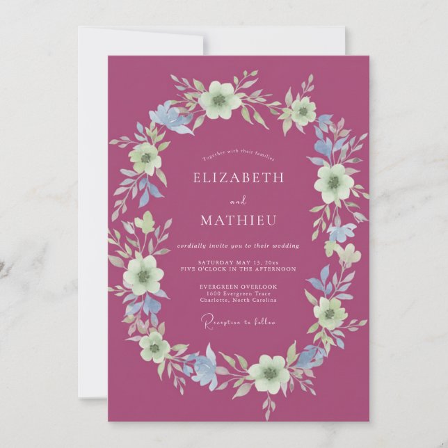 Invitación Boda Flor de Crema Magenta (Anverso)