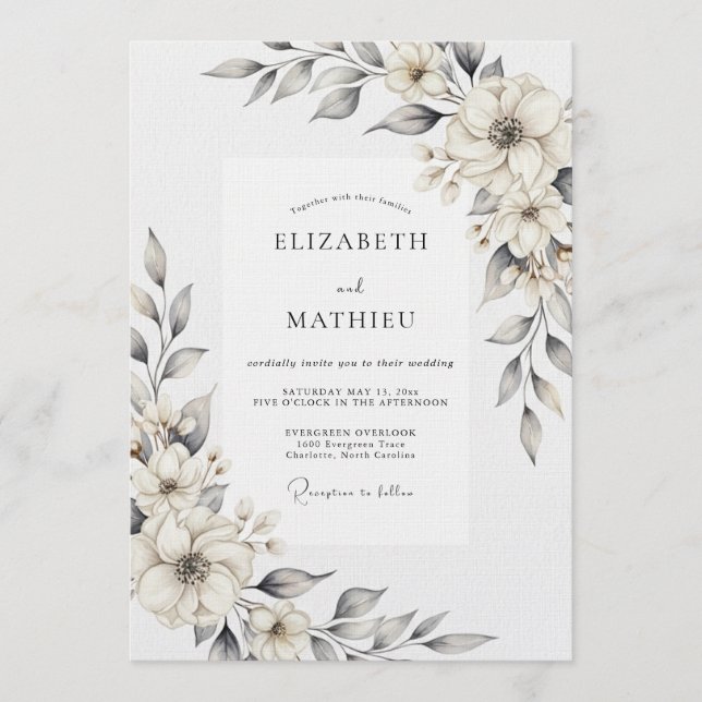 Invitación Boda Flor de Crema Pintada (Anverso)