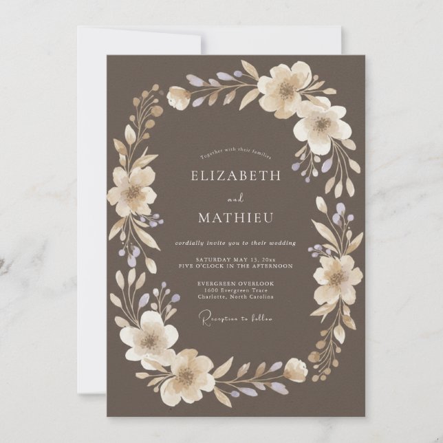 Invitación Boda Flor de Crema Taupe (Anverso)