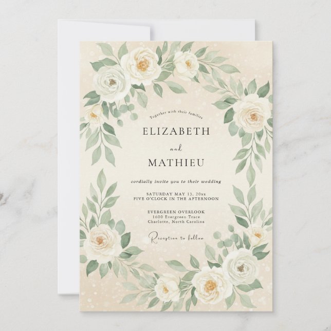 Invitación Boda Flor de Crema Verdante (Anverso)