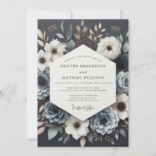 Invitación Boda Flor de Crepúsculo Azul Pizarra