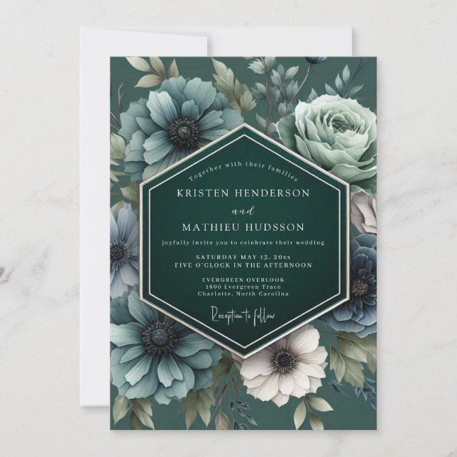 Invitación Boda Flor de Crepúsculo Esmeralda (Anverso)