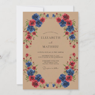 Invitación Boda Flor de Crimson Azul Pintura