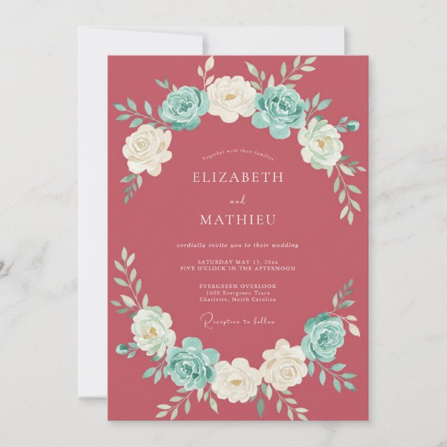 Invitación Boda Flor de Cuartzo Rosa (Anverso)