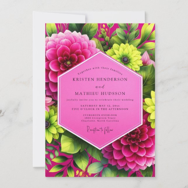 Invitación Boda Flor de Dalia Magenta (Anverso)