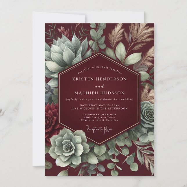 Invitación Boda Flor de Desierto Granate (Anverso)