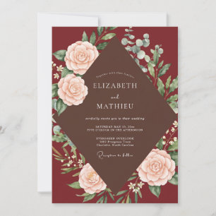 Invitación Boda Flor de Desposada con Rubor Granate