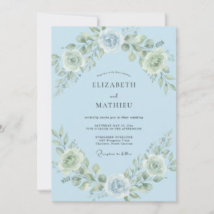 Invitación Boda Flor de Elegancia Azul Cielo