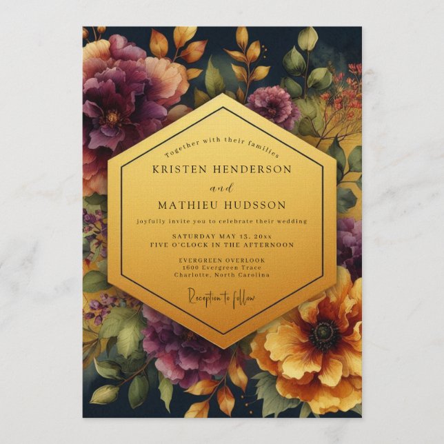 Invitación Boda Flor de Ember Plum (Anverso)