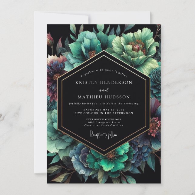 Invitación Boda Flor de Emerald Noir (Anverso)
