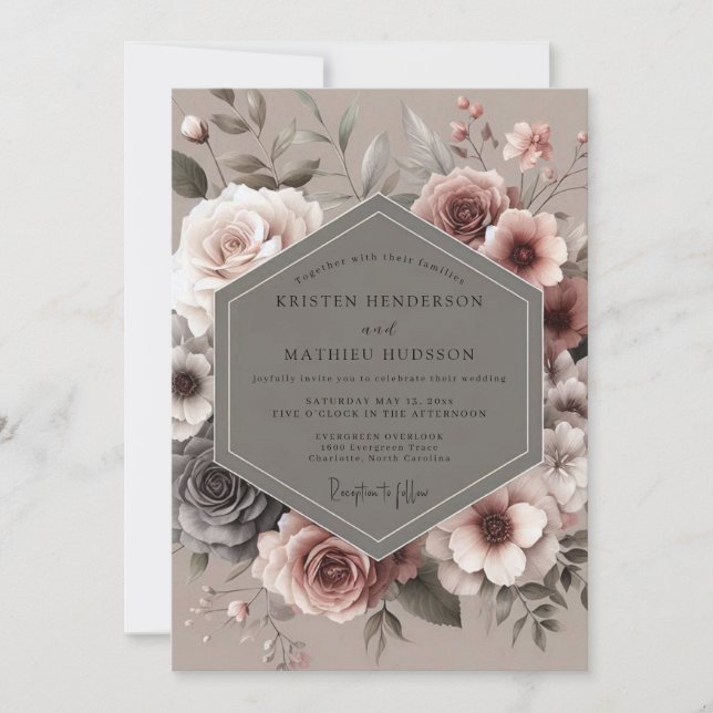 Invitación Boda Flor de Encanto Vintage Malva (Anverso)