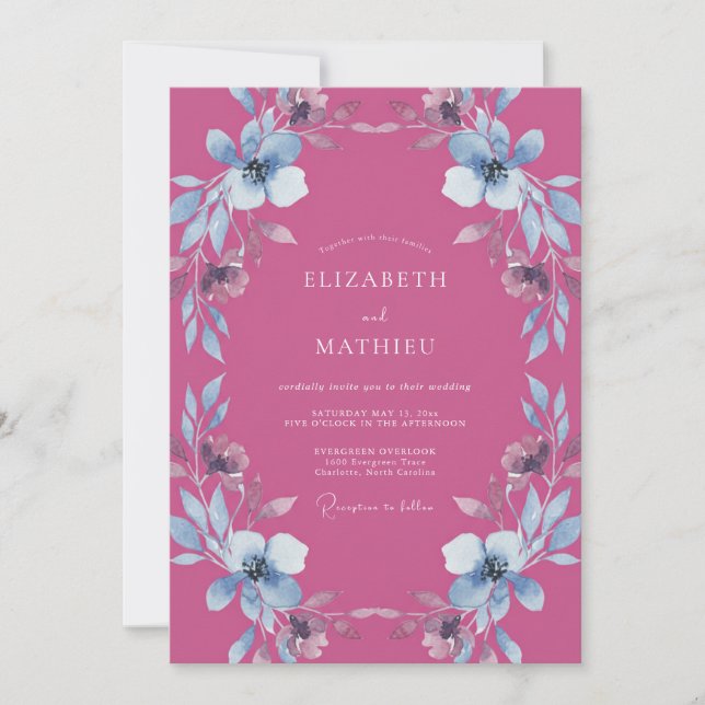Invitación Boda Flor de Ensueño Fucsia (Anverso)