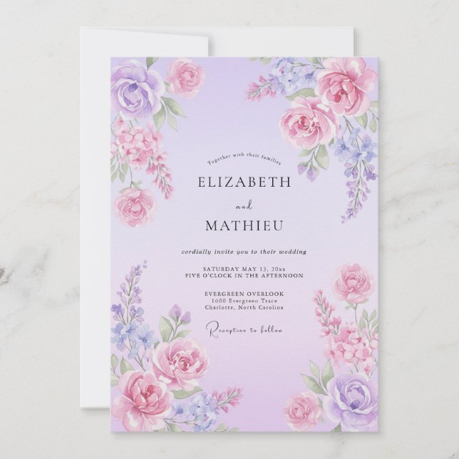 Invitación Boda Flor de Ensueño Lavanda (Anverso)