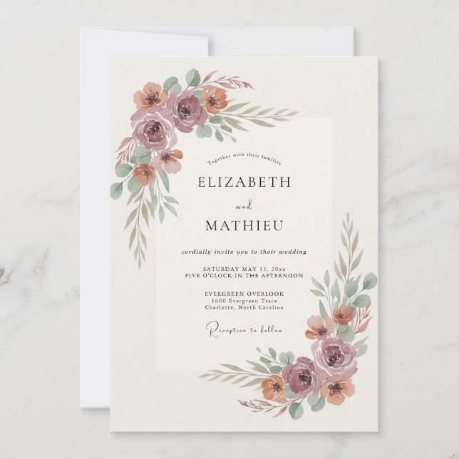 Invitación Boda Flor de Ensueño Malva (Anverso)