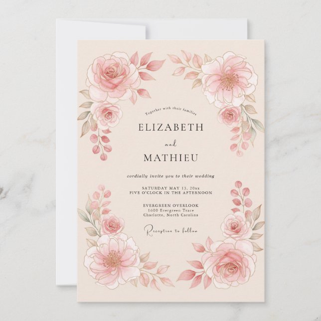 Invitación Boda Flor de Ensueño Rosa Claro (Anverso)