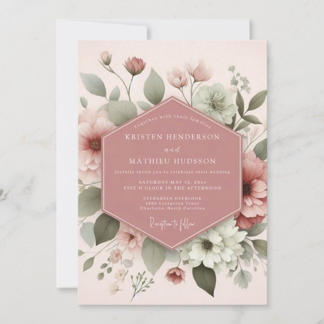 Invitación Boda Flor de Ensueño Rubor (Anverso)