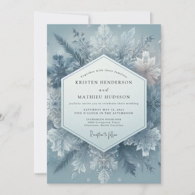 Invitación Boda Flor de Escarcha Azul Pizarra (Anverso)