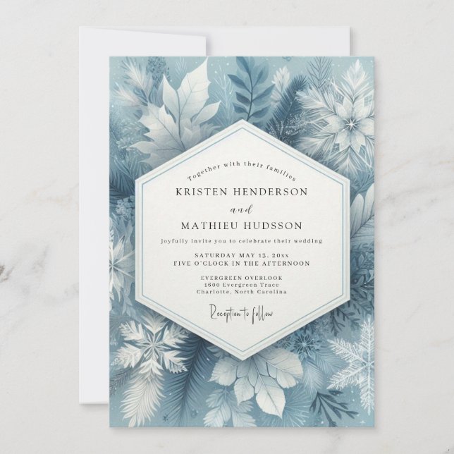 Invitación Boda Flor de Escarcha Azul Pizarra (Anverso)