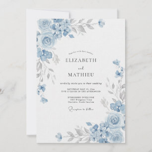 Invitación Boda Flor de Escoba Azul Pizarra