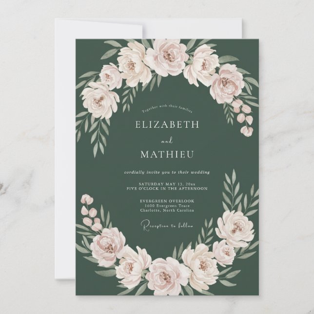 Invitación Boda Flor de Esmeralda Oscura (Anverso)