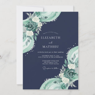 Invitación Boda Flor de Espuma de Mar Medianoche