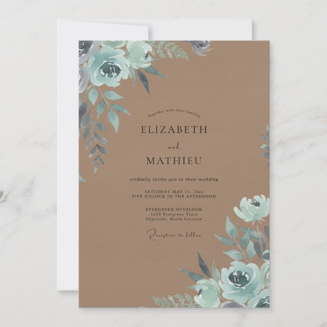 Invitación Boda Flor de Espuma de Mar Terrosa (Anverso)