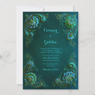Invitación Boda Flor de Esquina Verde Esmeralda
