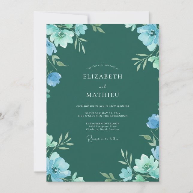 Invitación Boda Flor de Éter Forestal Verde (Anverso)