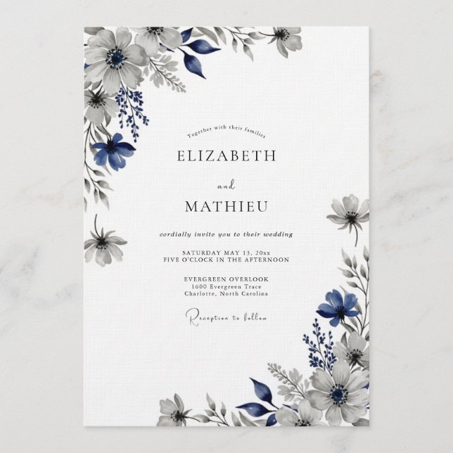 Invitación Boda Flor de Éter Naval (Anverso)