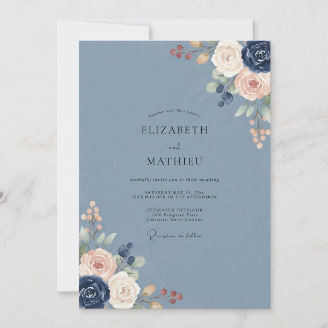 Invitación Boda Flor de Eucalipto Slate Blush (Anverso)