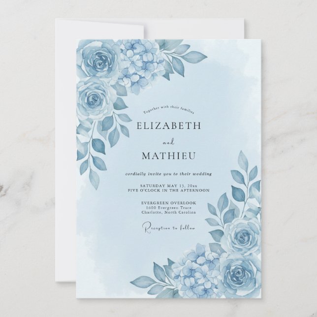 Invitación Boda Flor de Flor Azul (Anverso)