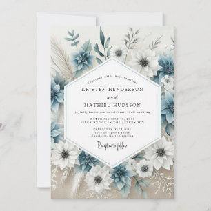 Invitación Boda Flor de Flor Azul Polvoriento