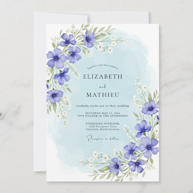 Invitación Boda Flor de Flor de Vinca menor (Anverso)