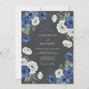 Invitación Boda Flor de Floración Azul Profundo