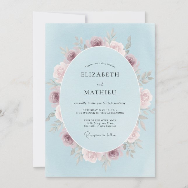 Invitación Boda Flor de Floral Azul (Anverso)