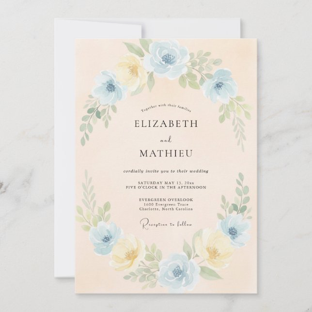 Invitación Boda Flor de Floral Azul Pálido (Anverso)