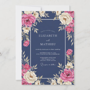 Invitación Boda Flor de Fuchsia de Medianoche
