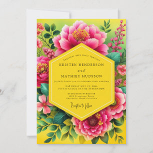 Invitación Boda Flor de Fucsia Vibrante