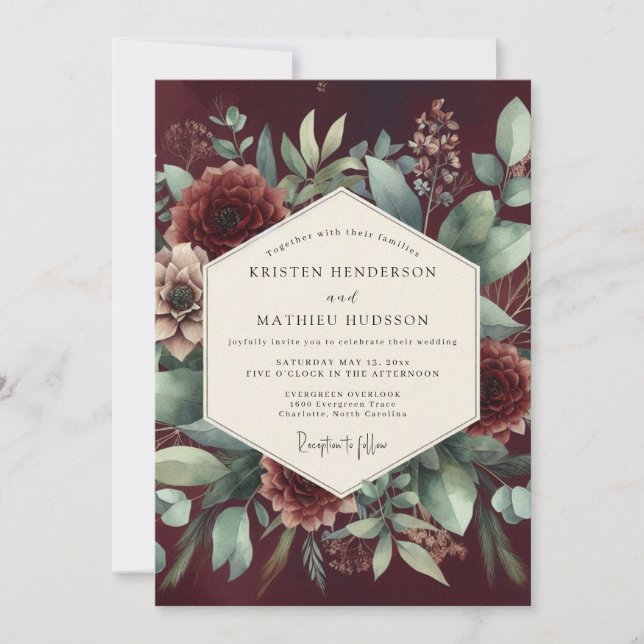 Invitación Boda Flor de Garnet Vesperal (Anverso)