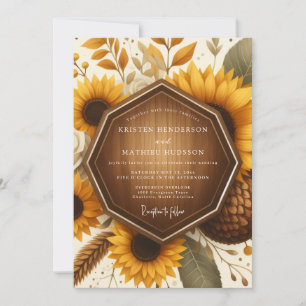 Invitación Boda Flor de Girasol de Veta de Madera