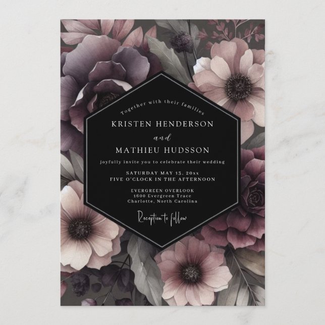 Invitación Boda Flor de Gótico Ciruela (Anverso)