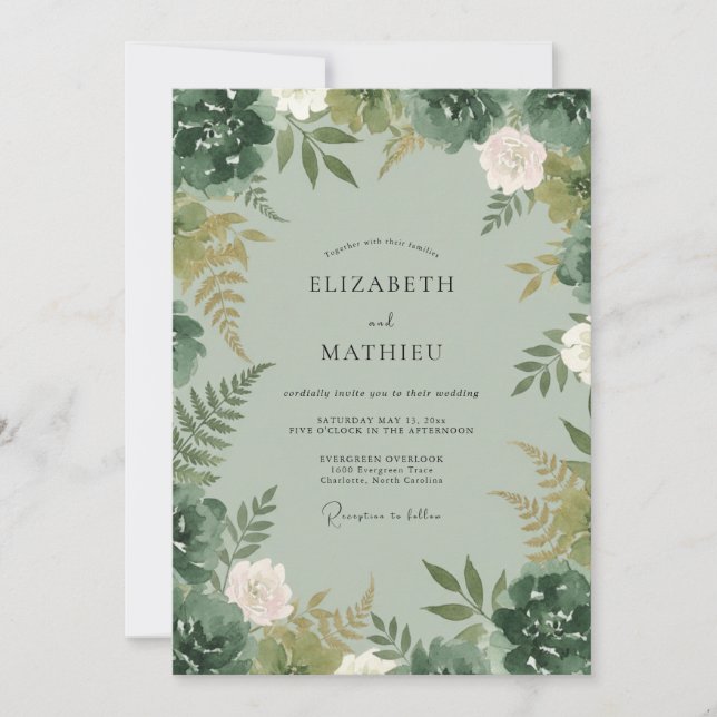 Invitación Boda Flor de Helecho Celadón (Anverso)