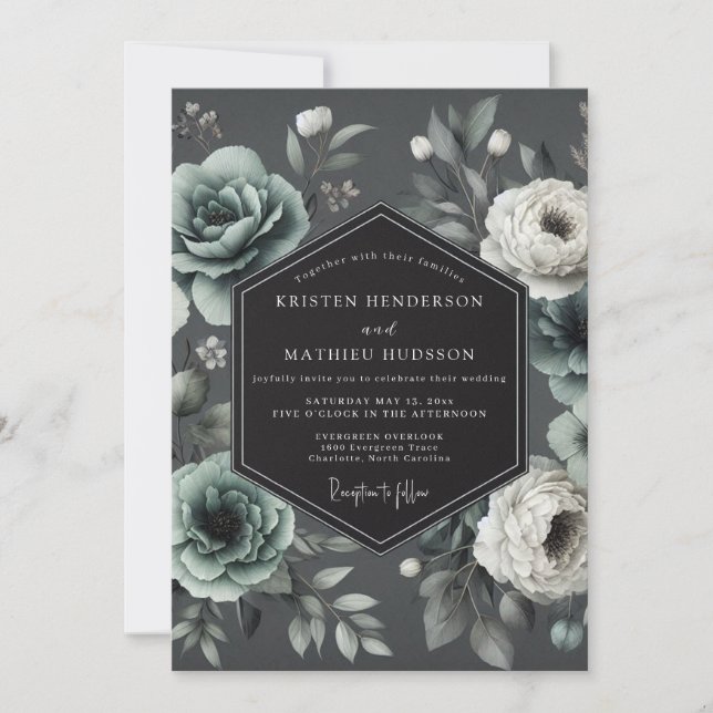 Invitación Boda Flor de Helleboro de Carbón (Anverso)