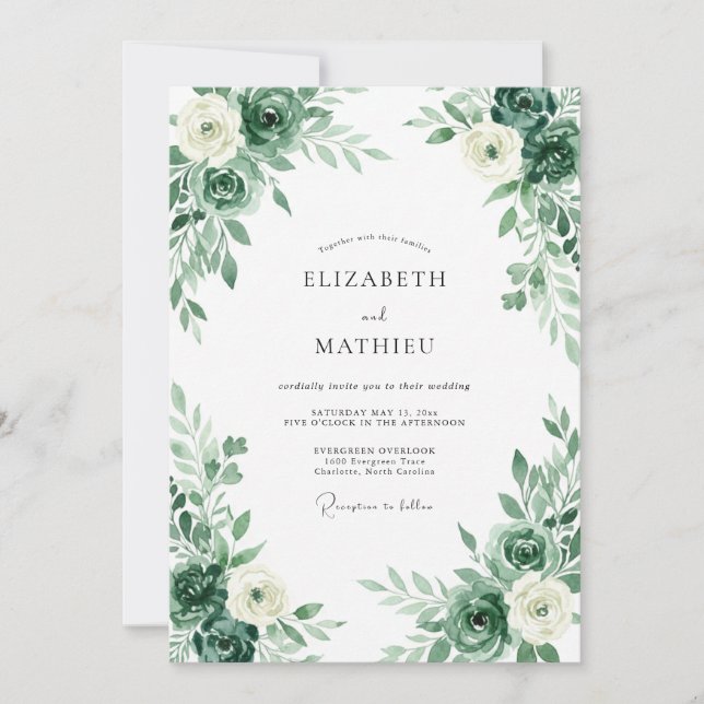 Invitación Boda Flor de Hoja Esmeralda (Anverso)