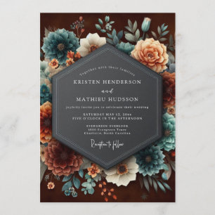 Invitación Boda Flor de Holanda Burgundy Teal