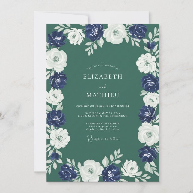 Invitación Boda Flor de Índigo del Bosque (Anverso)
