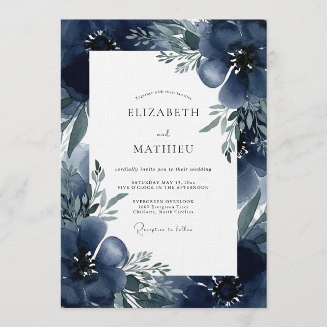 Invitación Boda Flor de Indigo Malhumorado (Anverso)