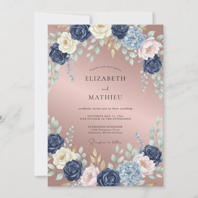 Invitación Boda Flor de Índigo Malva (Anverso)
